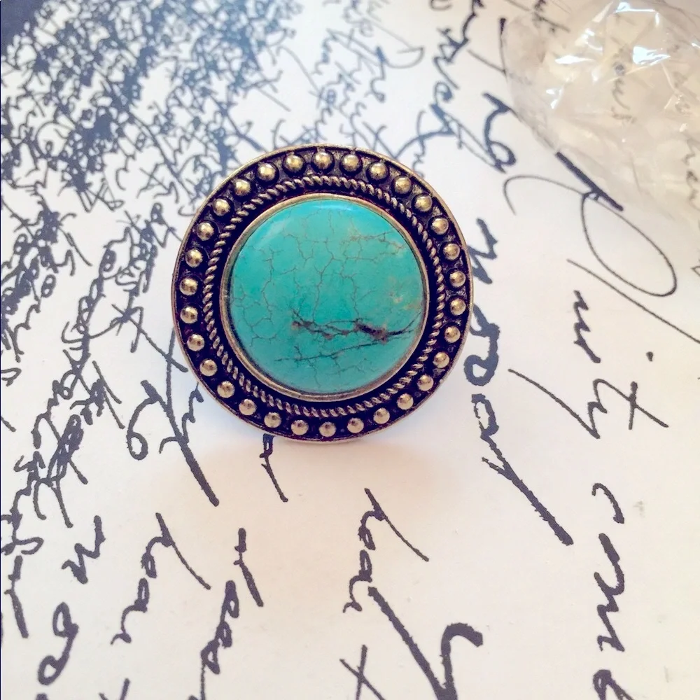 Vintage Turquoise Large Statement Adjustable Ring